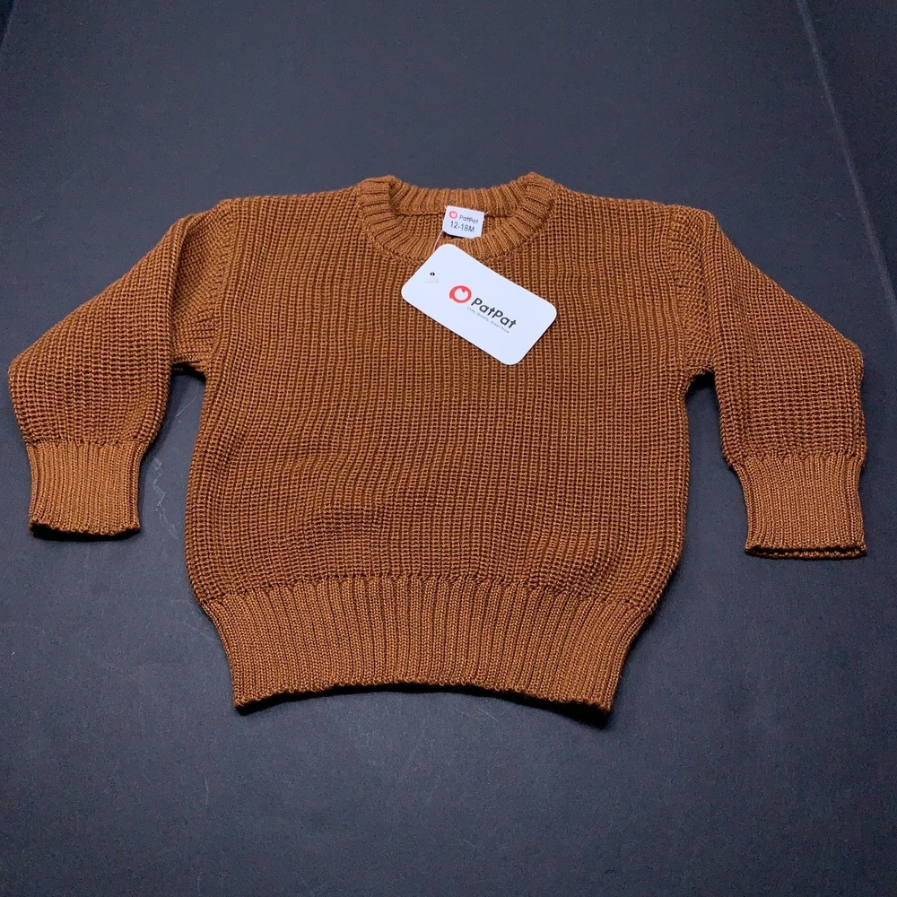 PatPat Baby Size 12-18 Months Brown Chunky Knit Crew Neck Pullover Sweater NWT